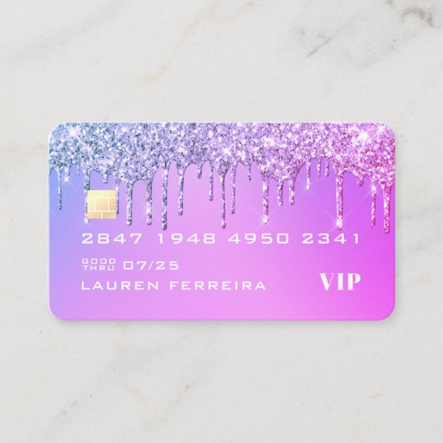 Lila Glitzer Kreditkarte Business Card Visitenkarte (Vorderseite)