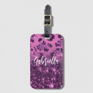 Lila Glitzer Leopard Print Gepäckanhänger