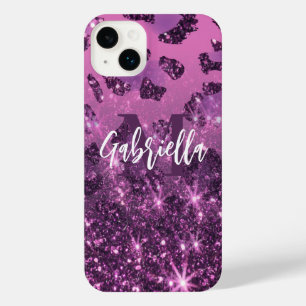 Lila Glitzer Leopard Print iPhone 14 Plus Hülle