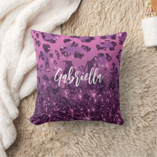 Lila Glitzer Leopard Print Kissen