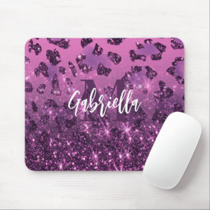 Lila Glitzer Leopard Print Mousepad