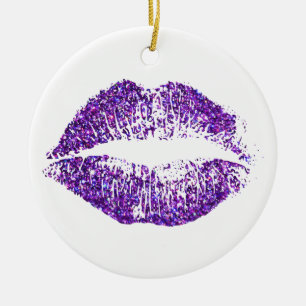 Lila Glitzer-Lippen Keramik Ornament