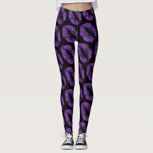 Lila Glitzer Lippen Modernes Schwarzes Leggings