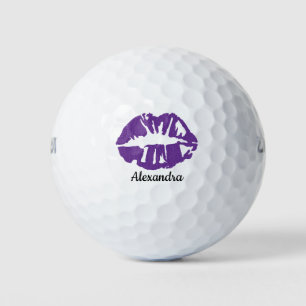 Lila Glitzer Lipstick Girly Kiss Individuelle Name Golfball