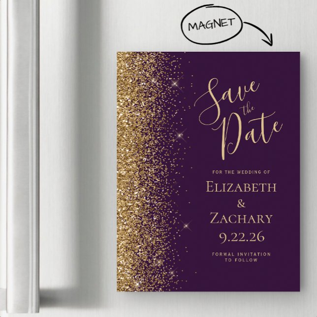 Lila Glitzer Magnetic Save the Date Magnetkarte (Von Creator hochgeladen)
