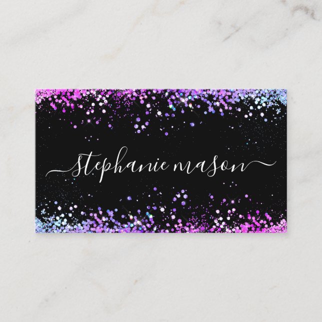 Lila Glitzer Makeup Artist Black Business Card Telefonnummerkarte (Vorderseite)