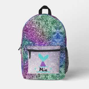 Lila Glitzer Mermaid Name Bedruckter Rucksack