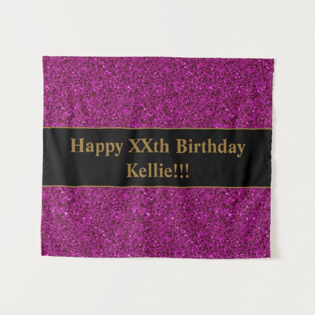 Lila Glitzer mit Message Birthday Tapestory Wandteppich (Vorderseite (Horizontal))