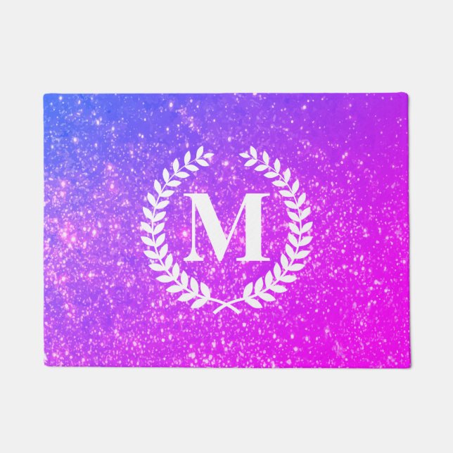 Lila Glitzer mit Monogramm Fußmatte (Vorderseite)