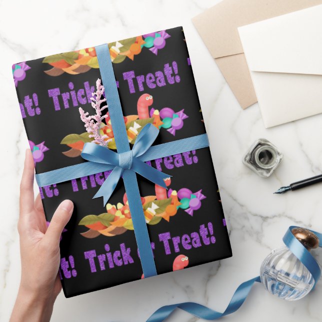 Lila Glitzer mit Worms Trick oder Treff Halloween Geschenkpapier (Schenken)