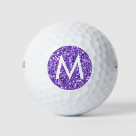 Lila Glitzer Modernes Monogramm Golfball