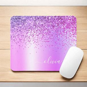 Lila Glitzer Monogram Name Luxury Girl Mousepad