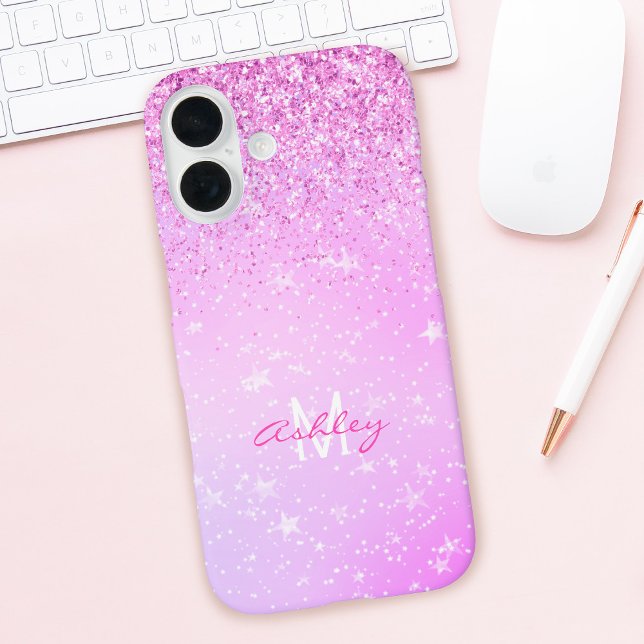 Lila Glitzer, Name und Monogramm des Skripts für d Case-Mate iPhone Hülle (Von Creator hochgeladen)
