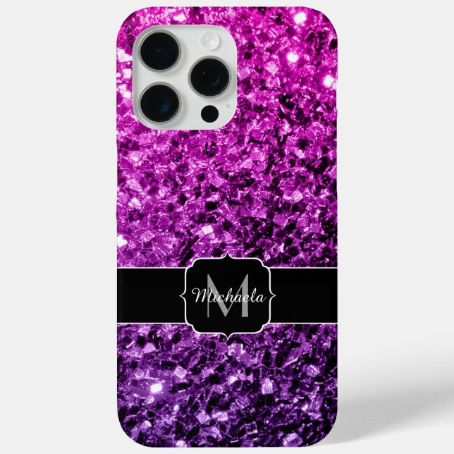 Lila Glitzer-Ober-Imitate-Monogramm Case-Mate iPhone Hülle (Rückseite)