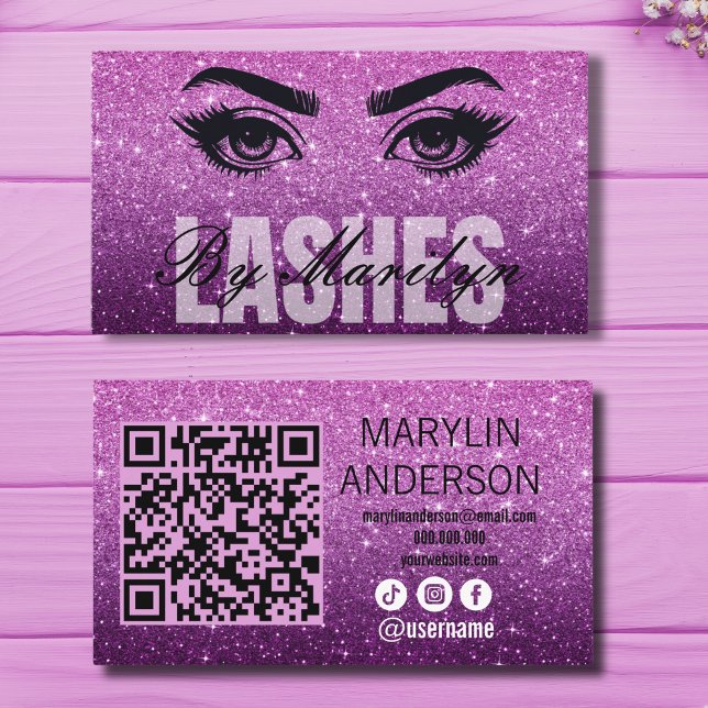 Lila Glitzer Ombre Lash Business mit QR Code Visitenkarte (Von Creator hochgeladen)