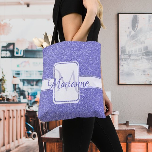 Lila Glitzer Personalisiert Totbeutel (Purple Glitter Monogram Personalized Tote Bag)