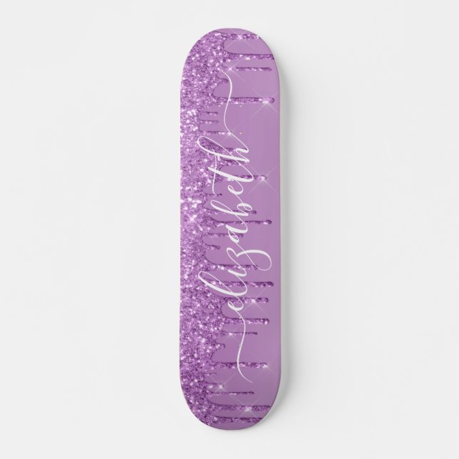 Lila Glitzer Personalisiert trinken Skateboard (Vorne)