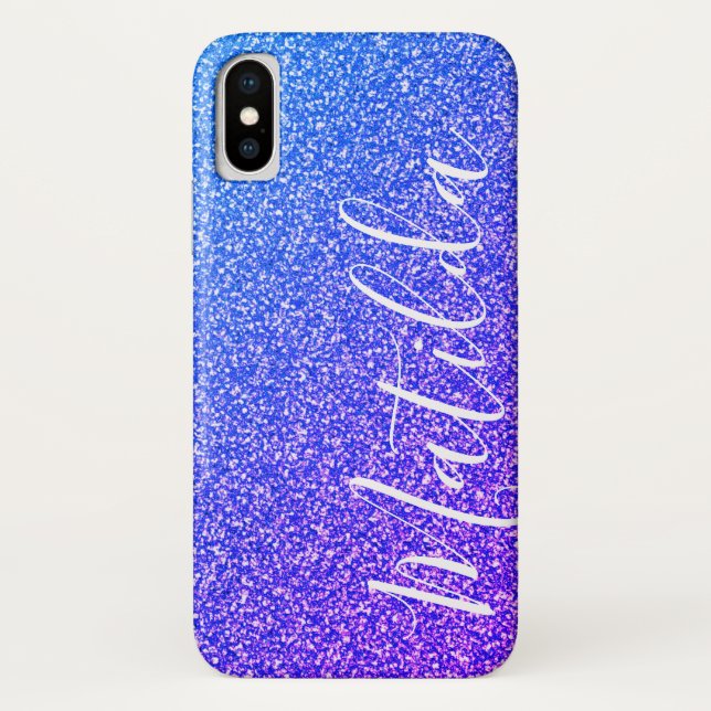Lila Glitzer Personalisierter Name Skript Case-Mate iPhone Hülle (Rückseite)