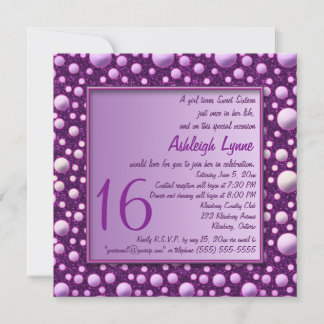 Lila Glitzer Polka Dot 16 . Geburtstag Einladung