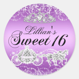 Lila Glitzer Prinzessin Thema Sweet 16 Aufkleber