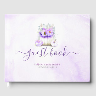 Lila Glitzer Pumpkin Baby Dusche Gästebuch