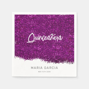 Lila Glitzer Quinceañera Individuelle Name Serviette