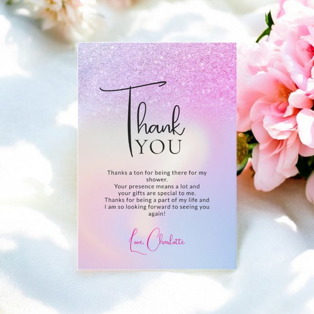 Lila Glitzer Rosa Holografisches Brautparty Dankeskarte (Pink Purple Glitter Holographic bridal shower Thank You Card)