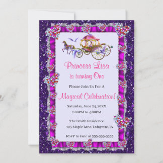 Lila Glitzer Royal Princess Birthday Einladung