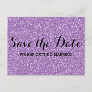 Lila Glitzer Save the Date Postkarte