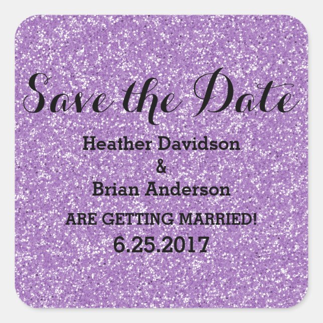 Lila Glitzer Save the Date Stickers (Vorderseite)