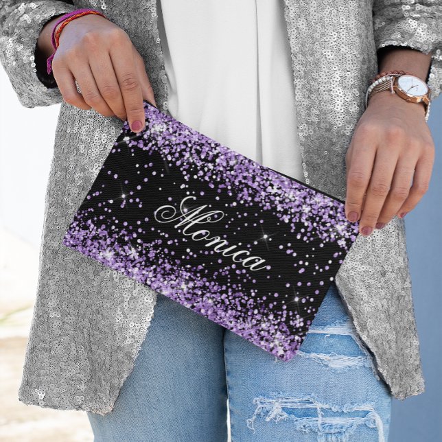 Lila Glitzer Schwarz Zubehörtasche (Light Purple Glitter Black Accessory Pouch)