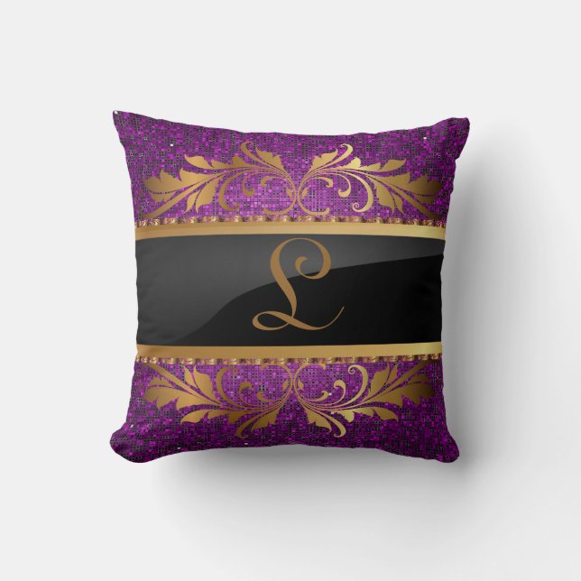 Lila Glitzer Sequin Disco Couchwurfkissen Kissen (Vorderseite)