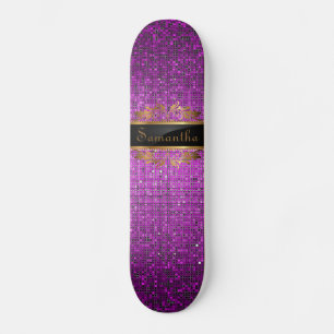 Lila Glitzer Sequin Disco Glitz Comp Skateboard