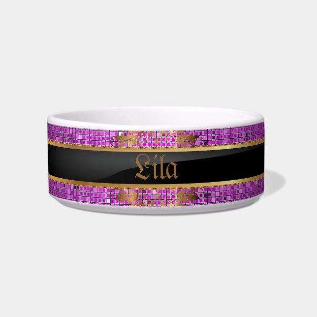 Lila Glitzer Sequin Disco Glitz Pet Food Bowl Napf (Vorderseite)