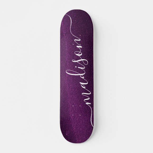 Lila Glitzer Shimmer Personalisierter Name Skateboard (Vorne)