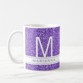 Lila Glitzer Sparkle Monogram Individuelle Name Kaffeetasse