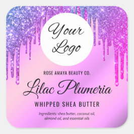 Lila Glitzer Sparkle Tropfens Schönheitsindustrie Quadratischer Aufkleber