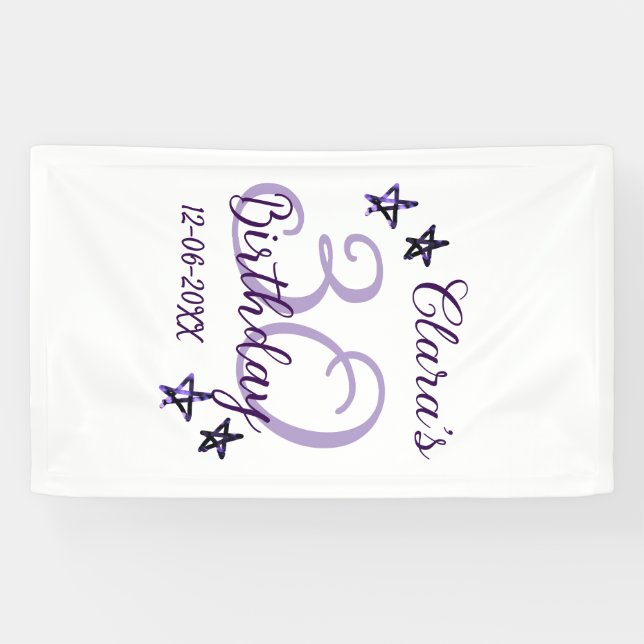 Lila Glitzer Stars 30. Geburtstag modernes Retro Banner (Horizontal)