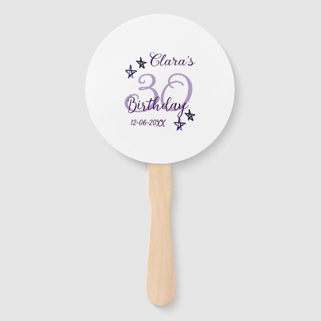 Lila Glitzer Stars 30. Geburtstag modernes Retro Fächer (Vorderseite)