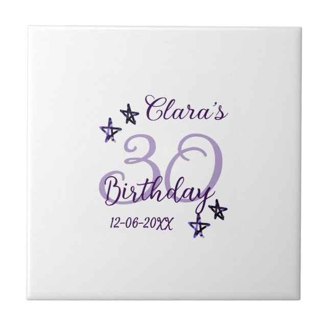 Lila Glitzer Stars 30. Geburtstag modernes Retro Fliese (Vorderseite)