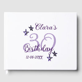 Lila Glitzer Stars 30. Geburtstag modernes Retro Gästebuch