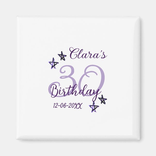 Lila Glitzer Stars 30. Geburtstag modernes Retro Magnet (Vorne)