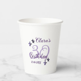 Lila Glitzer Stars 30. Geburtstag modernes Retro Pappbecher