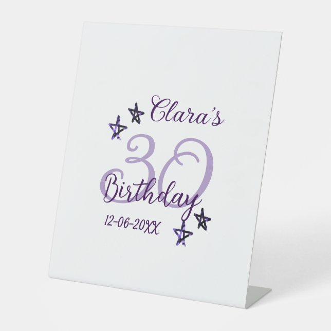 Lila Glitzer Stars 30. Geburtstag modernes Retro Sockelschild (Vorderseite)