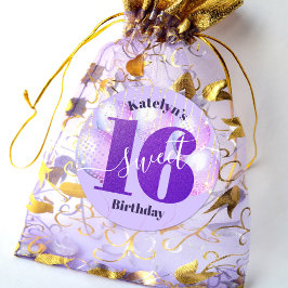 Lila Glitzer Sweet 16 Birthday Balloons Script Runder Aufkleber