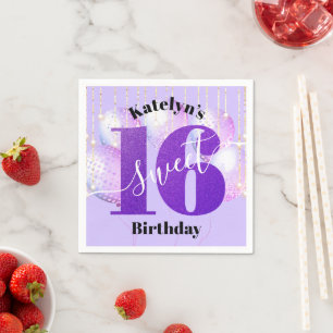 Lila Glitzer Sweet 16 Birthday Balloons Script Serviette