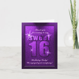 Lila Glitzer Sweet 16 Geburtstag Dankeschön Karte
