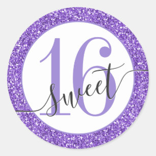 Lila Glitzer Sweet 16 Gefallen Sticker Siegel