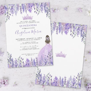 Lila Glitzer-Tiara Florale Quinceañera Einladung