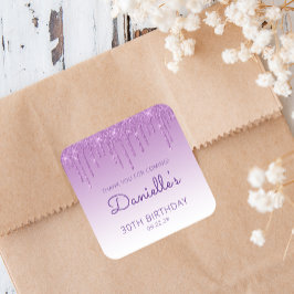 Lila Glitzer Tropfen 30. Geburtstag Vielen Dank Quadratischer Aufkleber